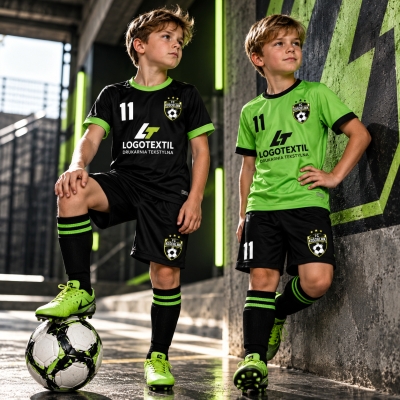 Zestaw sportowy limonka/czarny RACING 2xKoszulki + spodenki